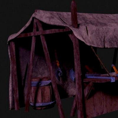 Medieval Weapons Market Stall - Low-Poly 3D Model