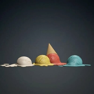 Melted Ice Cream Scoops with Waffle Cone PBR 3D Model