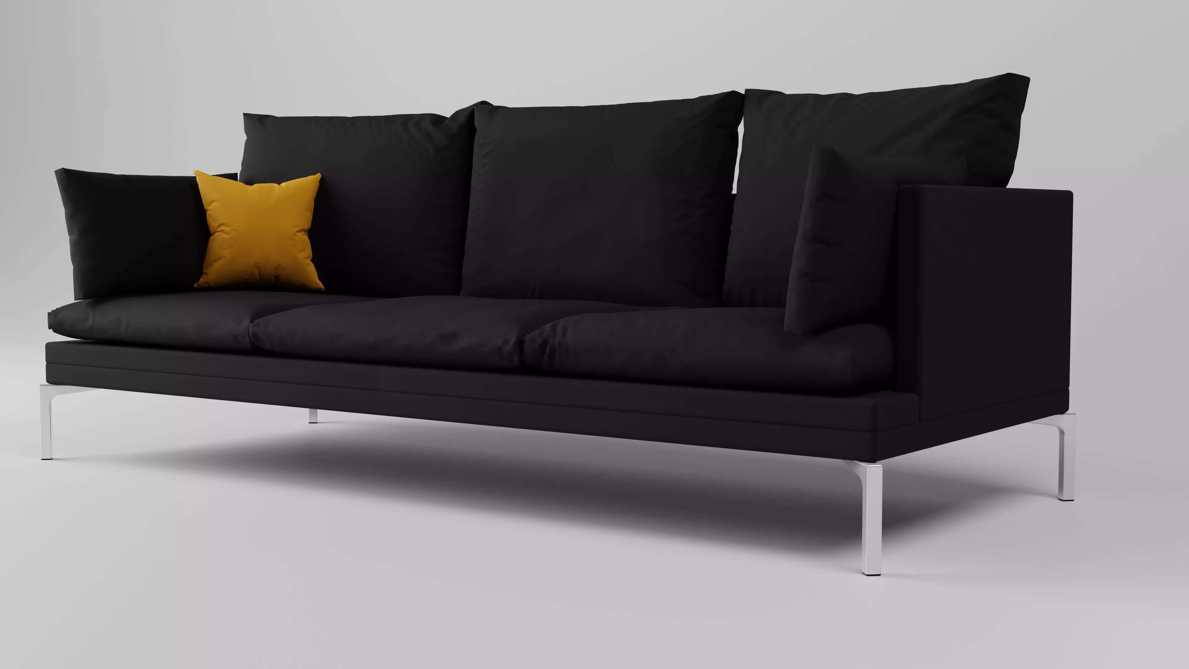 Modern Black Fabric Couch With Pillows High-Detail PBR 3D 3D Model