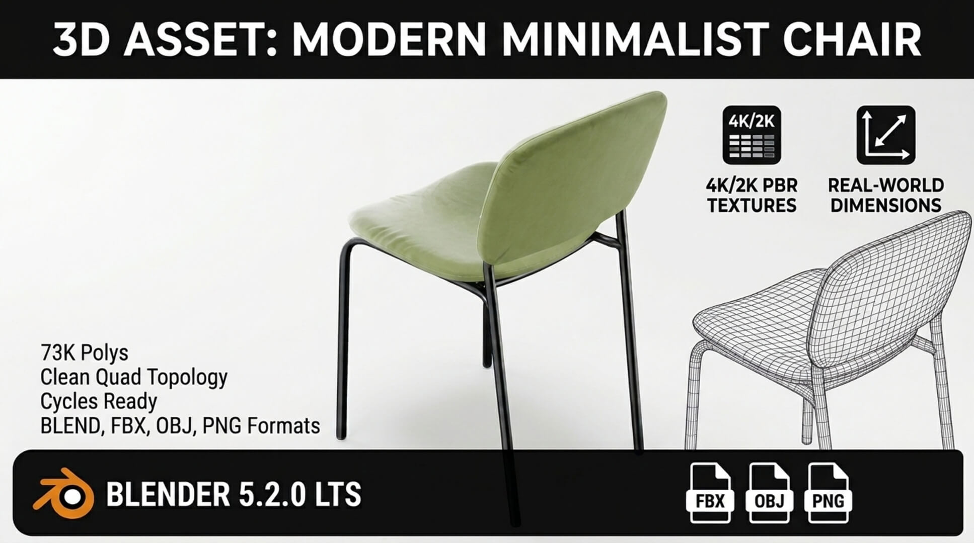Modern Green PBR Chair Minimalist Dining and Office Accent C 3D Model
