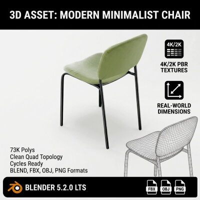 Modern Green PBR Chair Minimalist Dining and Office Accent C