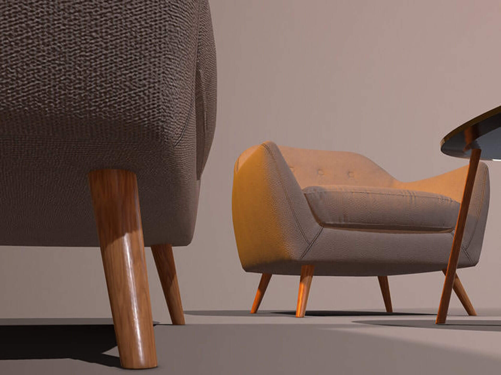 Modern Mid-Century Armchair &amp Coffee Table Set - Low-Pol 3D Model