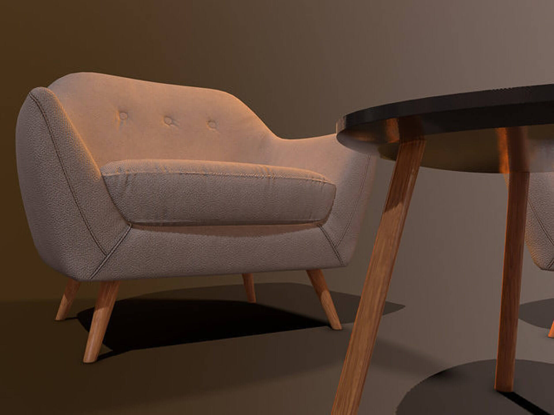Modern Mid-Century Armchair & Coffee Table Set - Low-Pol 3D Model