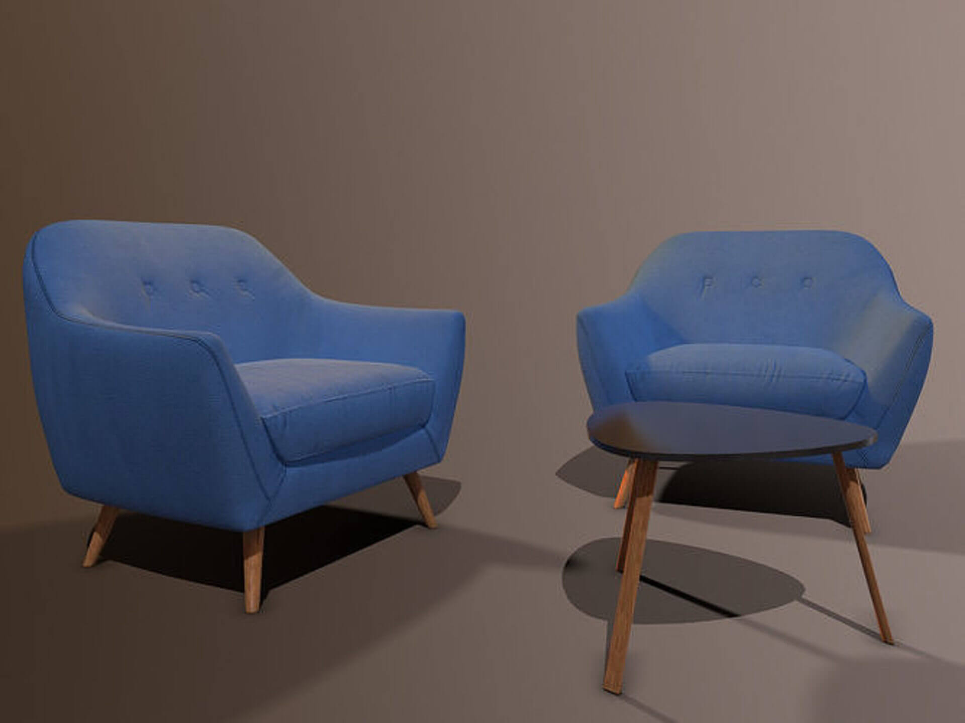 Modern Mid-Century Armchair &amp Coffee Table Set - Low-Pol 3D Model