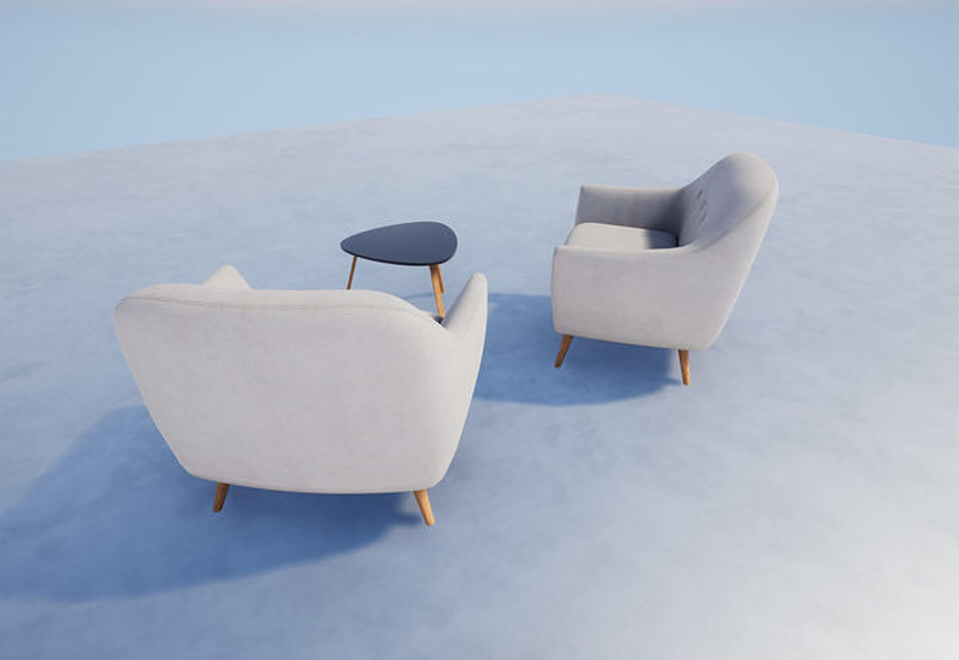 Modern Mid-Century Armchair & Coffee Table Set - Low-Pol 3D Model