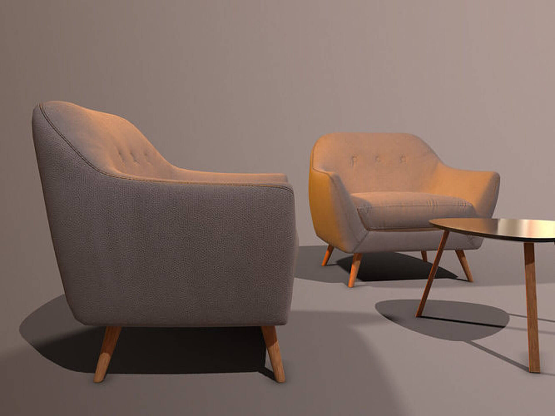 Modern Mid-Century Armchair &amp Coffee Table Set - Low-Pol 3D Model