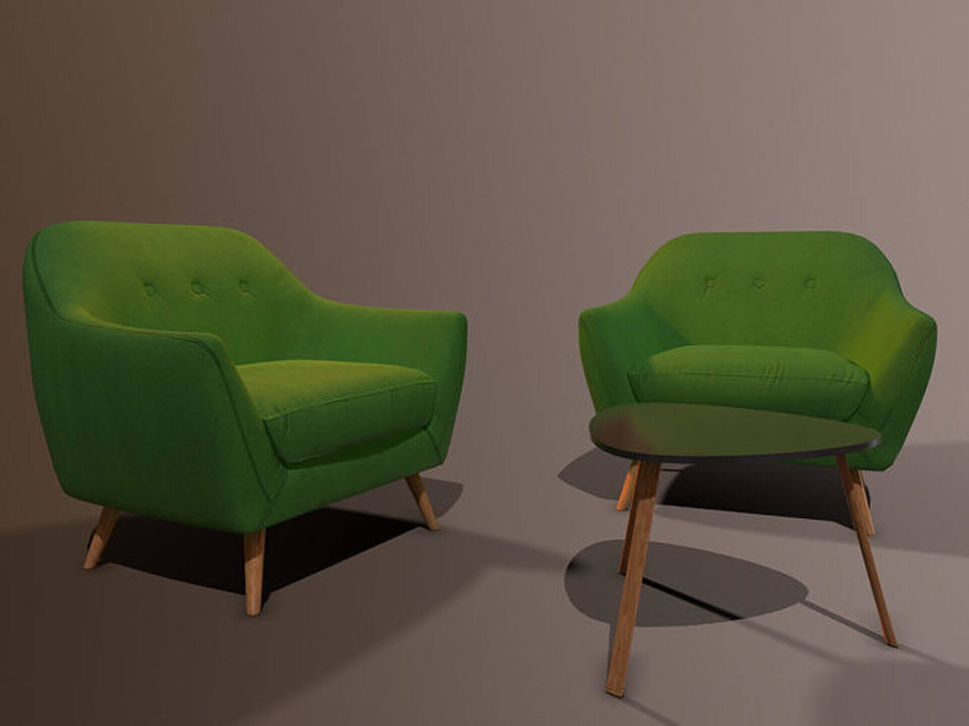 Modern Mid-Century Armchair & Coffee Table Set - Low-Pol 3D Model