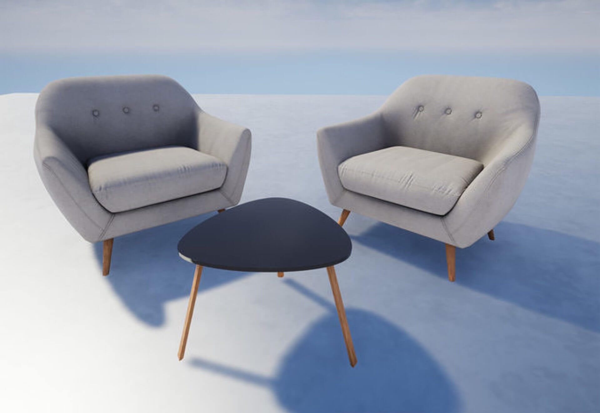 Modern Mid-Century Armchair & Coffee Table Set - Low-Pol 3D Model