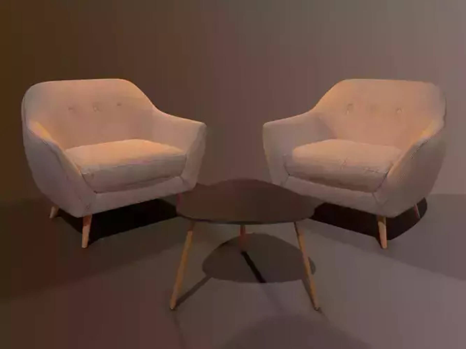 Modern Mid-Century Armchair &amp Coffee Table Set - Low-Pol 3D Model