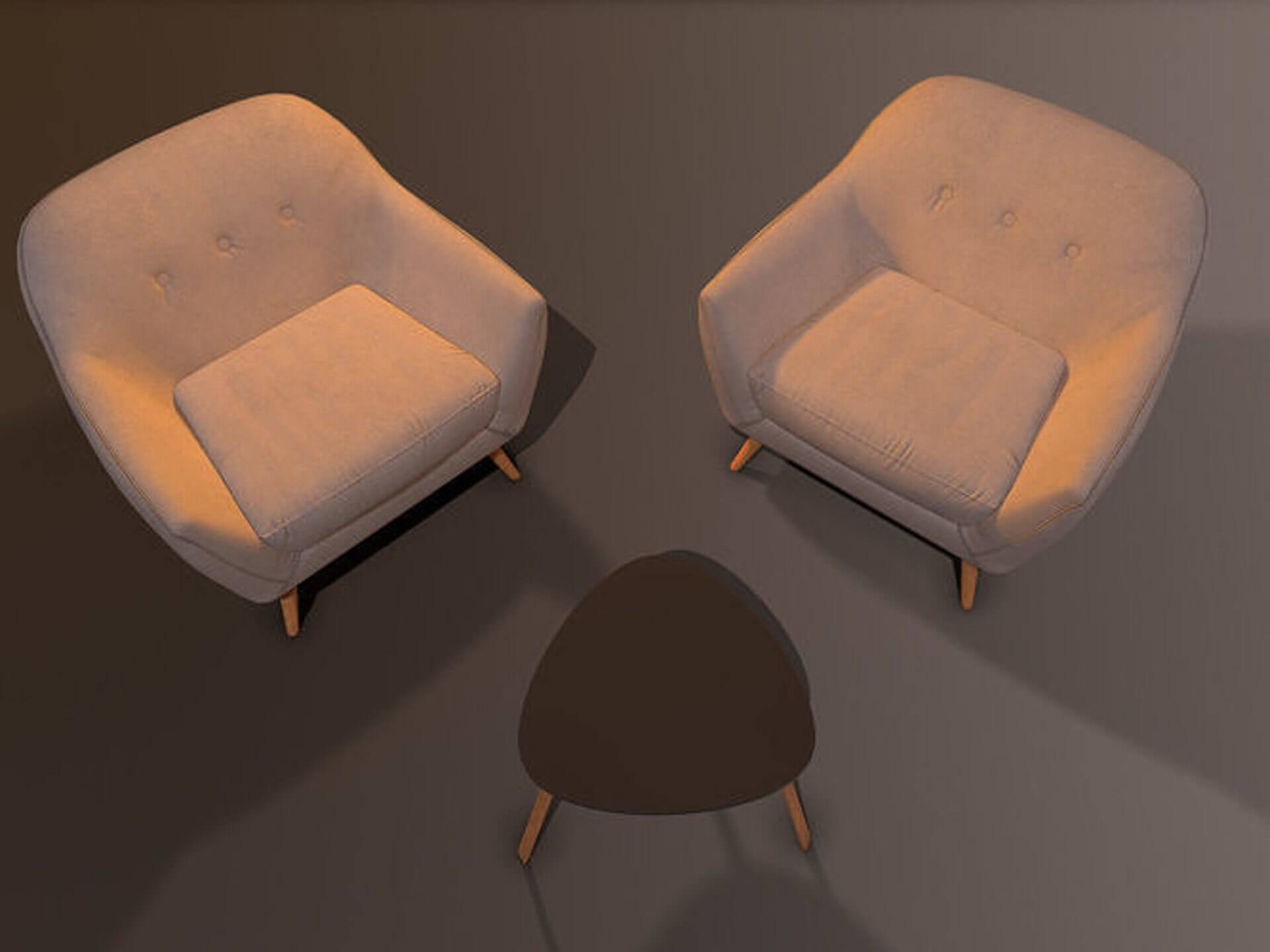 Modern Mid-Century Armchair & Coffee Table Set - Low-Pol 3D Model