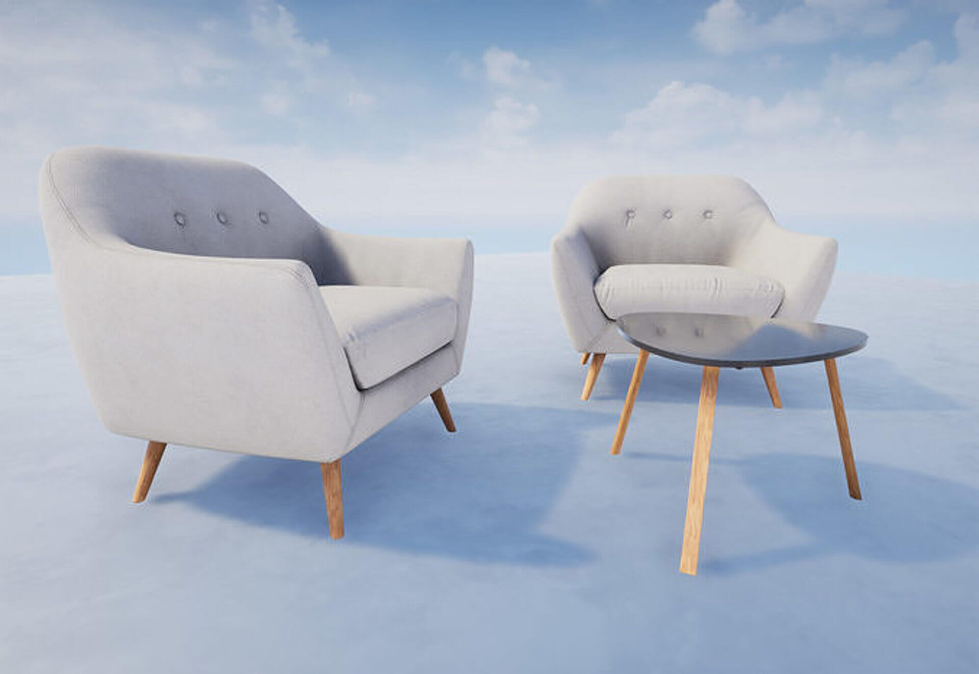 Modern Mid-Century Armchair & Coffee Table Set - Low-Pol 3D Model
