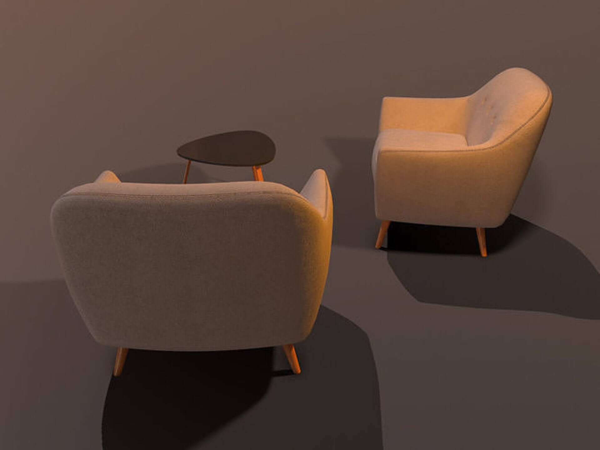 Modern Mid-Century Armchair &amp Coffee Table Set - Low-Pol 3D Model