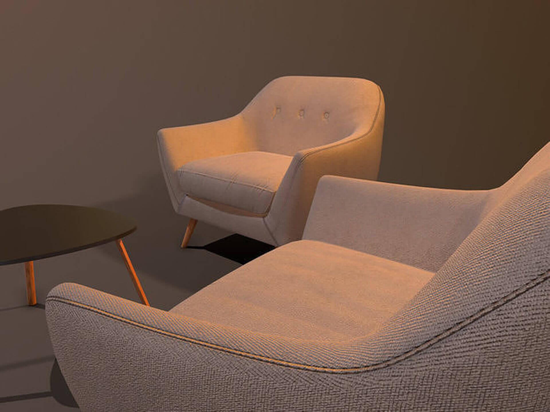 Modern Mid-Century Armchair & Coffee Table Set - Low-Pol 3D Model