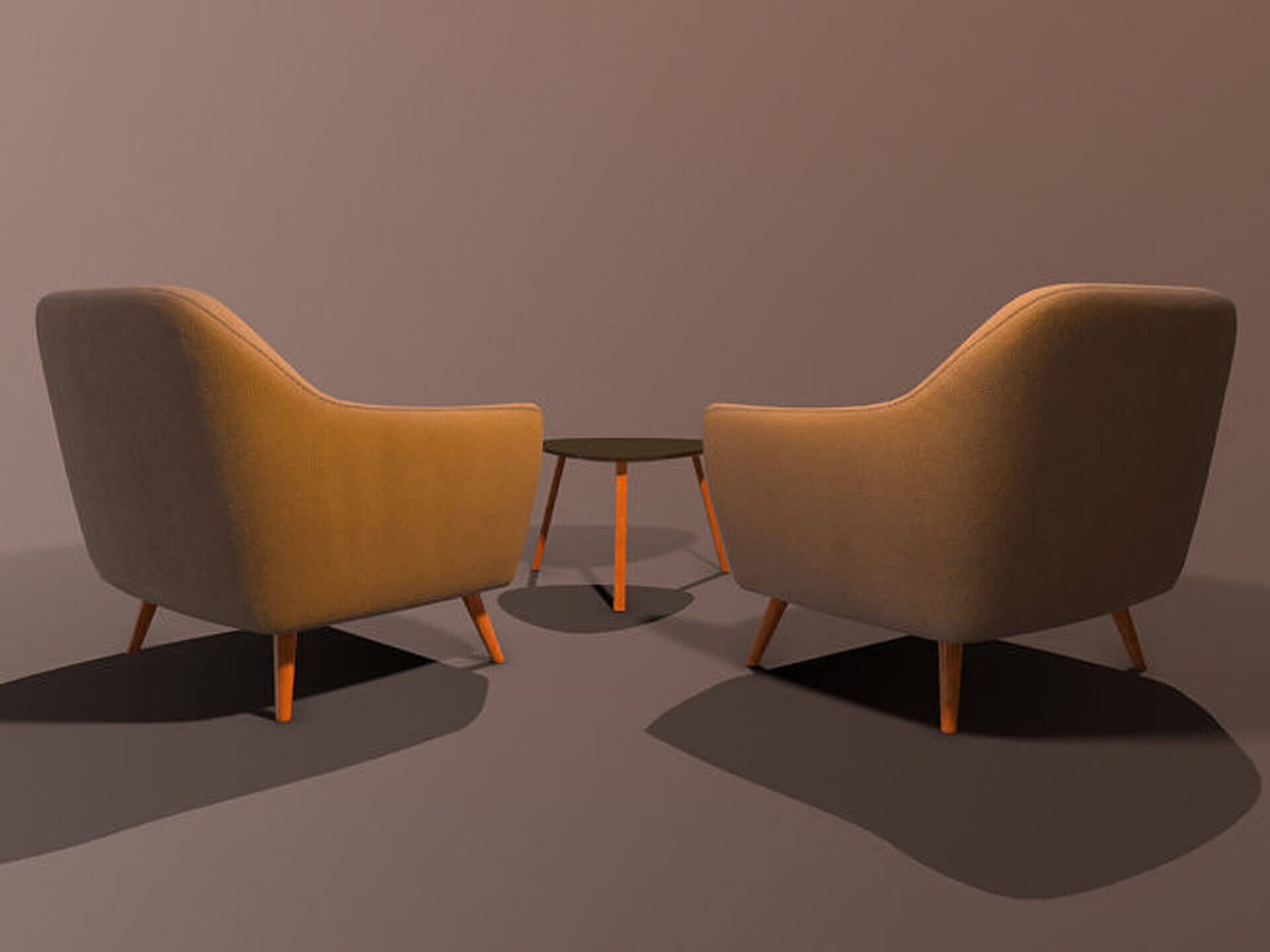 Modern Mid-Century Armchair &amp Coffee Table Set - Low-Pol 3D Model