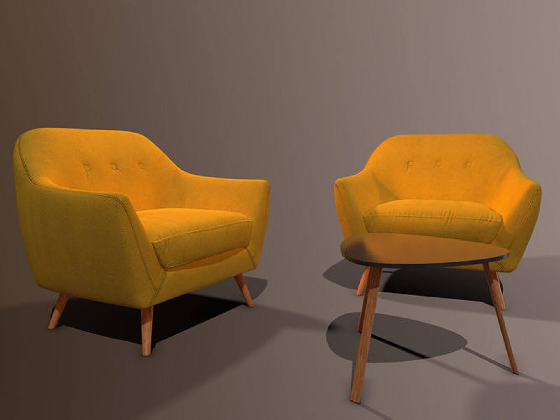Modern Mid-Century Armchair &amp Coffee Table Set - Low-Pol 3D Model