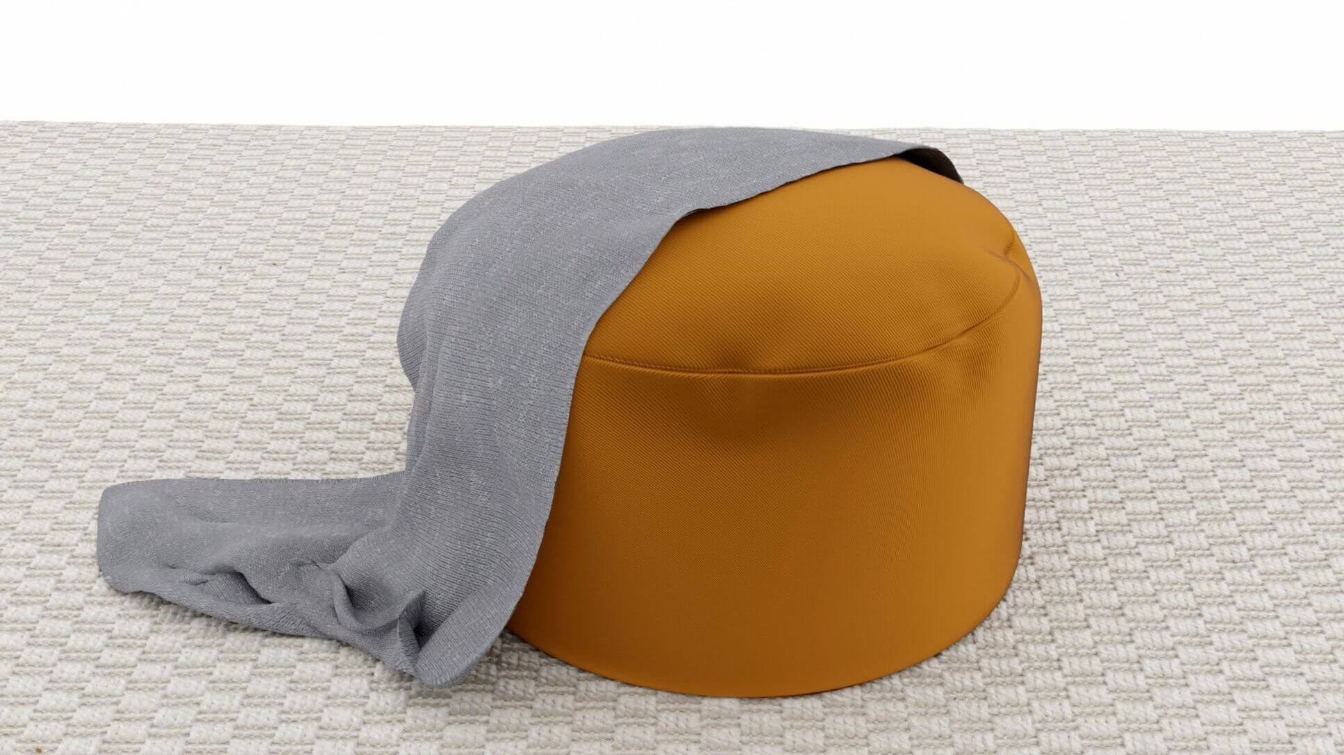 Modern Pouf with Blanket & Carpet Set - PBR 3D Model 3D Model