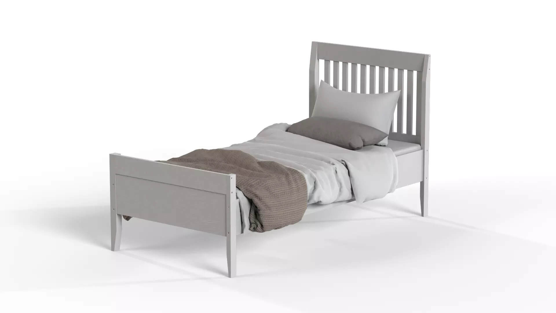 Modern Wooden Single Bed Twin Bed - PBR 3D Model 3D Model