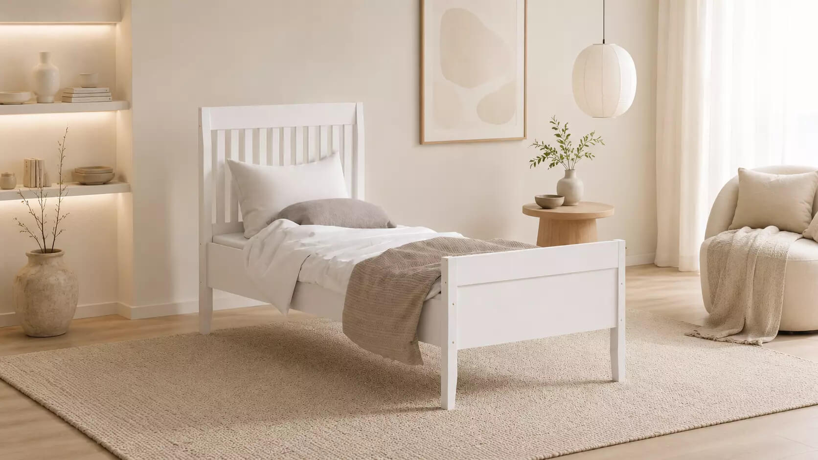 Modern Wooden Single Bed Twin Bed - PBR 3D Model 3D Model