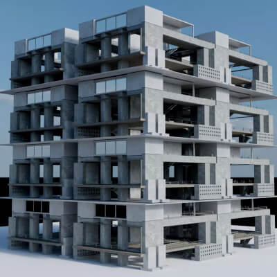 Modular Concrete Building Site 3D Model