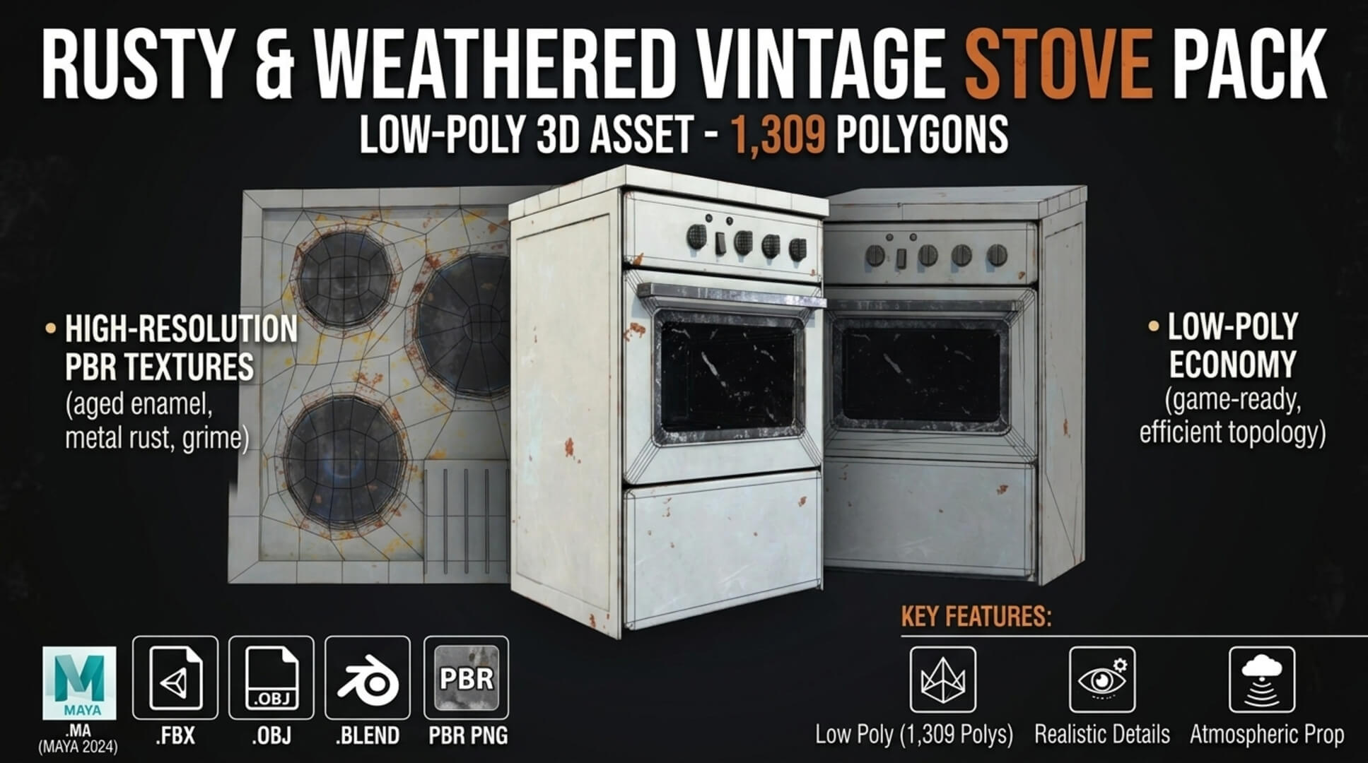 Old Electric Stove &amp Oven - Weathered PBR Low-Poly 3D Mo 3D Model