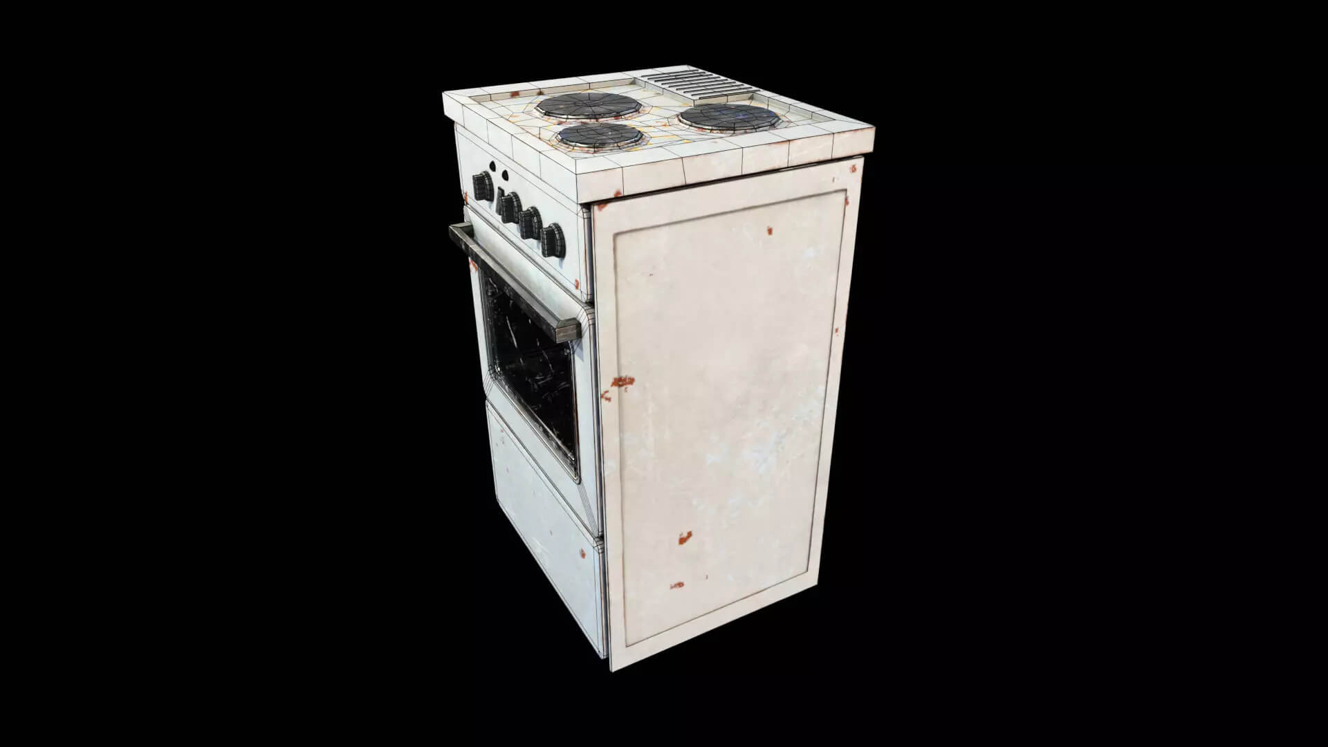 Old Electric Stove &amp Oven - Weathered PBR Low-Poly 3D Mo 3D Model