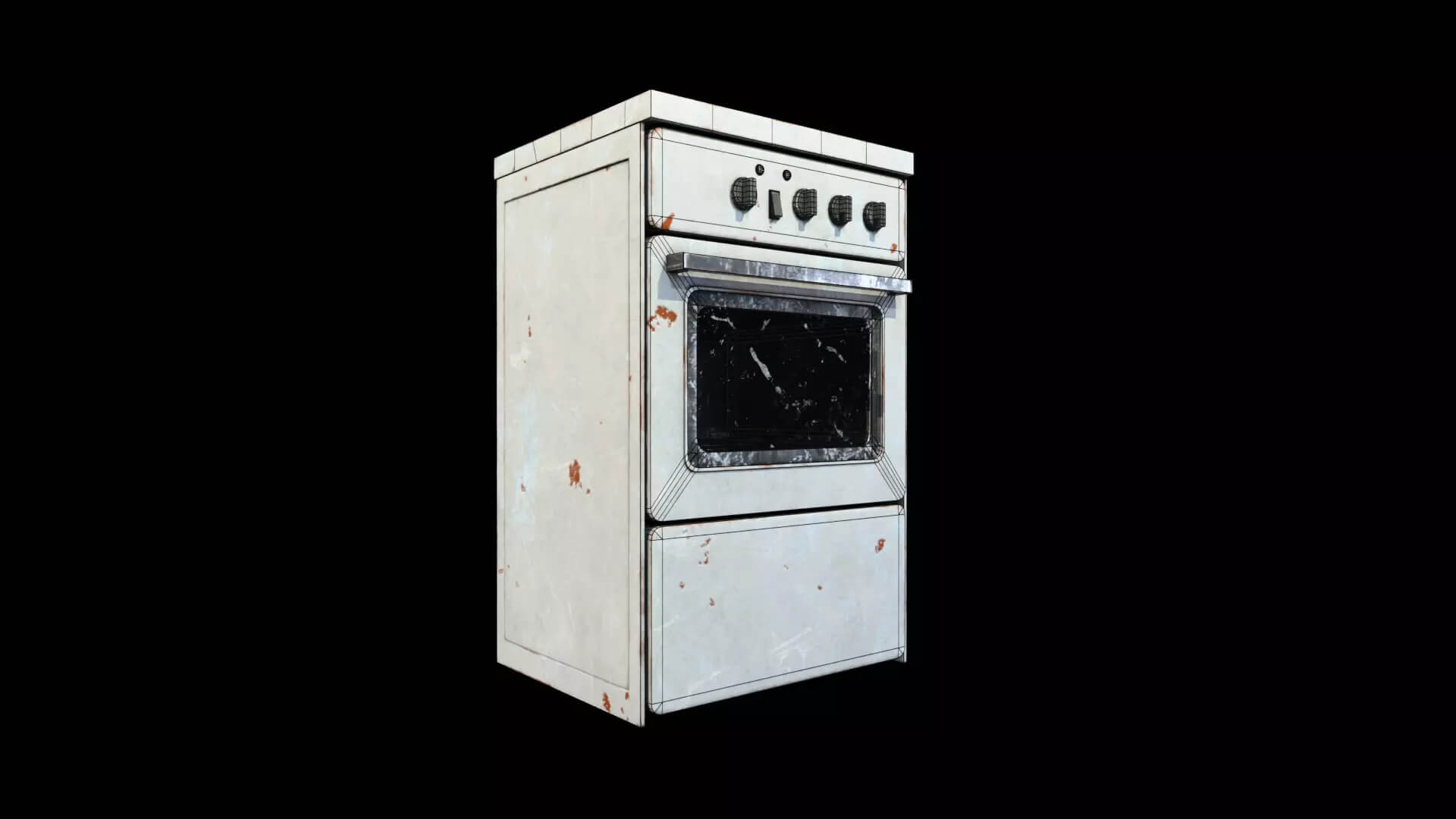 Old Electric Stove & Oven - Weathered PBR Low-Poly 3D Mo 3D Model