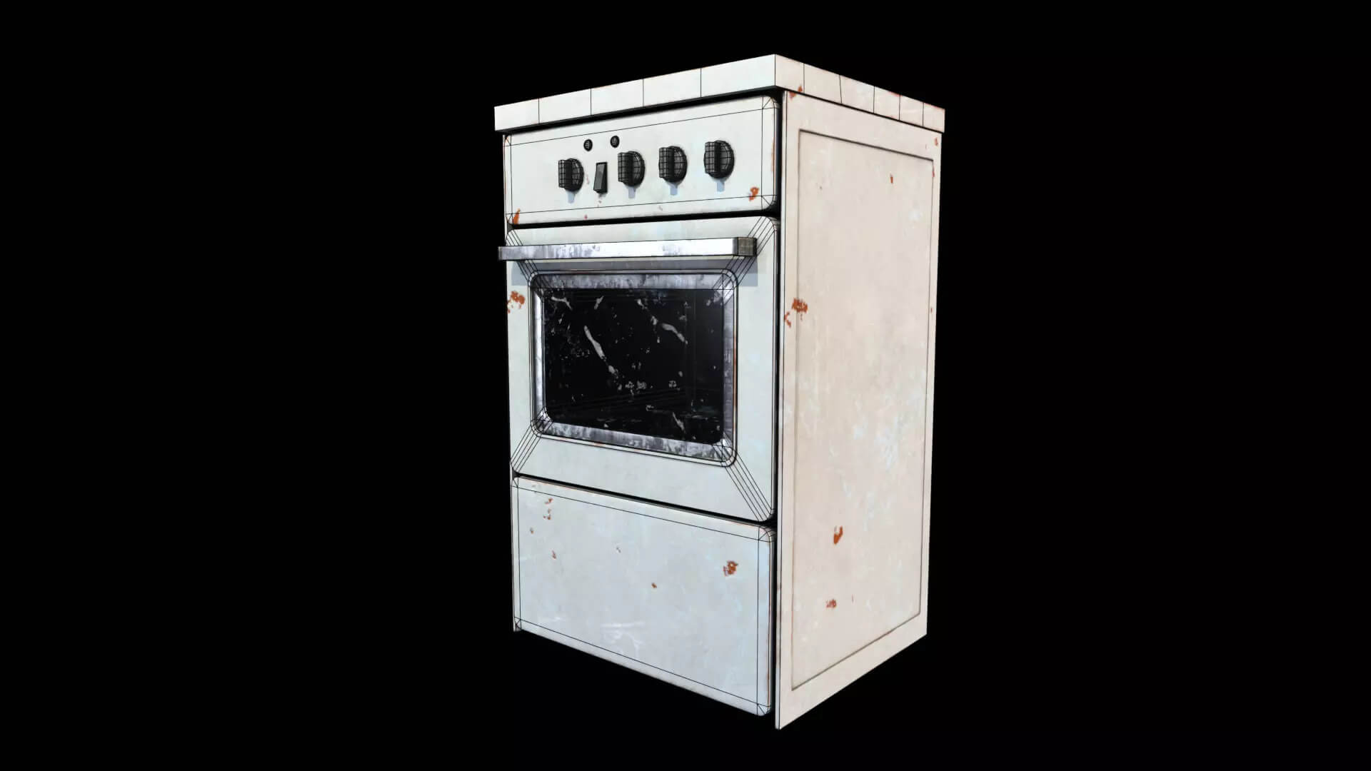 Old Electric Stove &amp Oven - Weathered PBR Low-Poly 3D Mo 3D Model