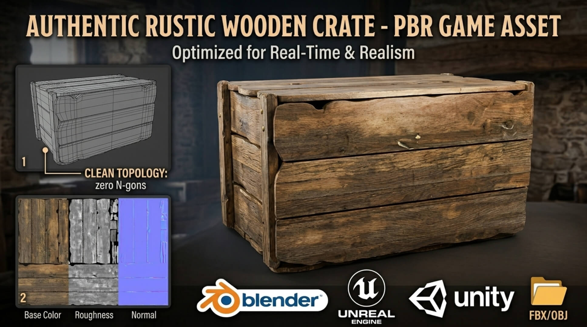 Old Rustic Wooden Crate PBR 3D Model 3D Model