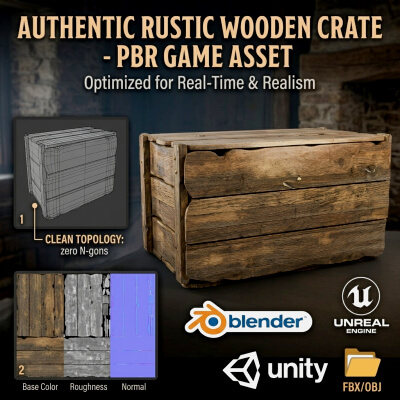 Old Rustic Wooden Crate PBR 3D Model