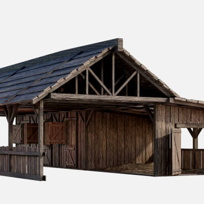 Old Simple Wooden Farm Barn 2k Gameready 002 (PBR Low-Poly 3