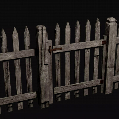 Old Wooden Fence Modular (PBR Low-Poly 3D Model)