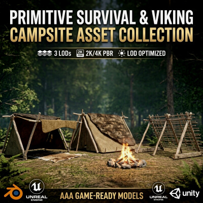 Primal Hunter Viking Forest Tent Shelter Collection PBR 3D