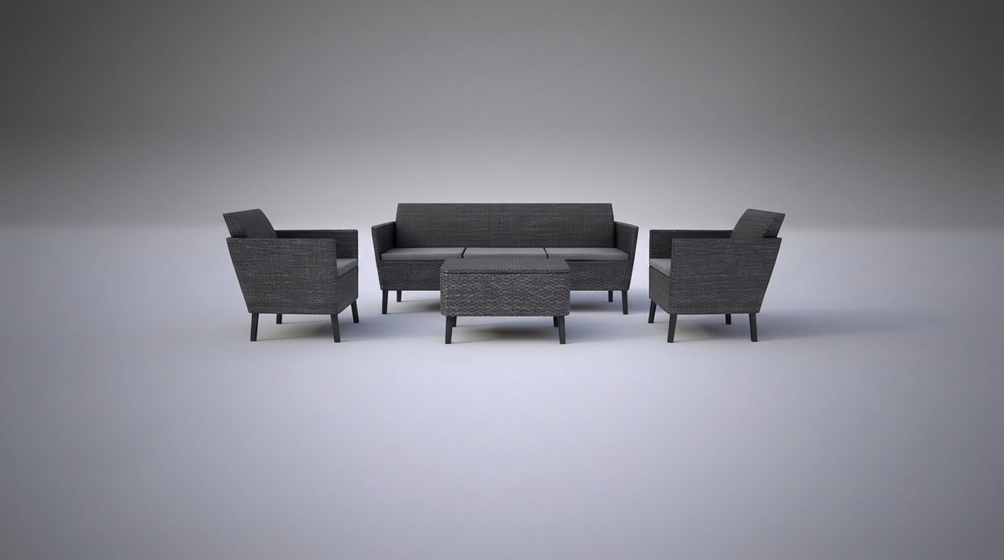 Rattan Garden Furniture Set Sofa Armchairs & Table - 3D Model