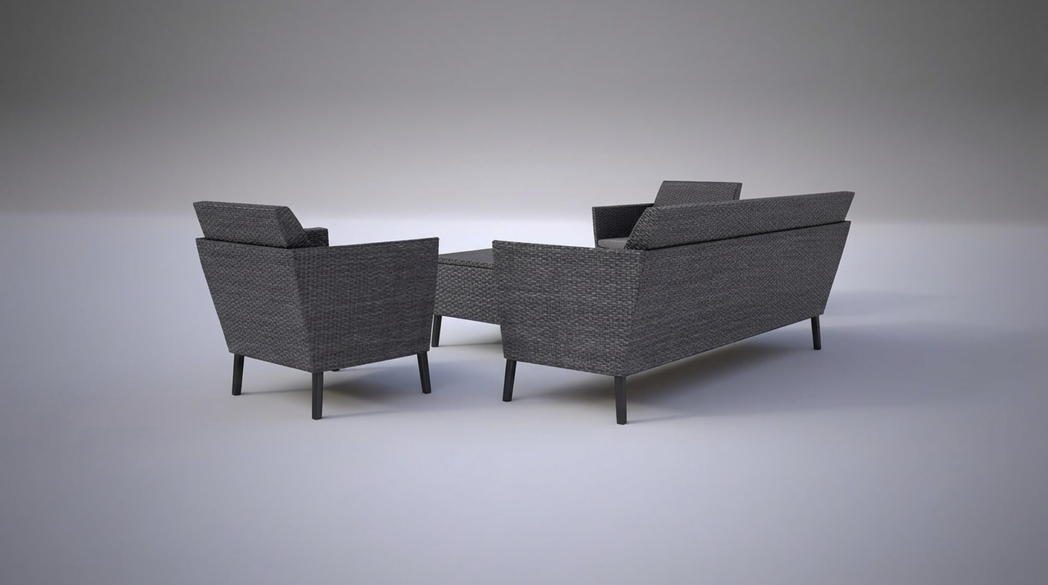 Rattan Garden Furniture Set Sofa Armchairs & Table - 3D Model