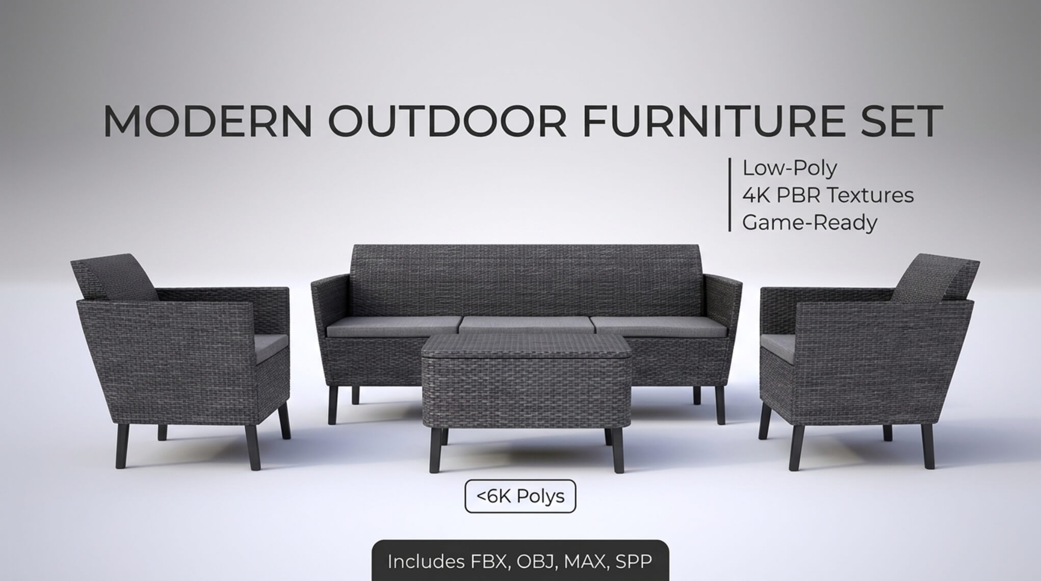 Rattan Garden Furniture Set Sofa Armchairs &amp Table - 3D Model