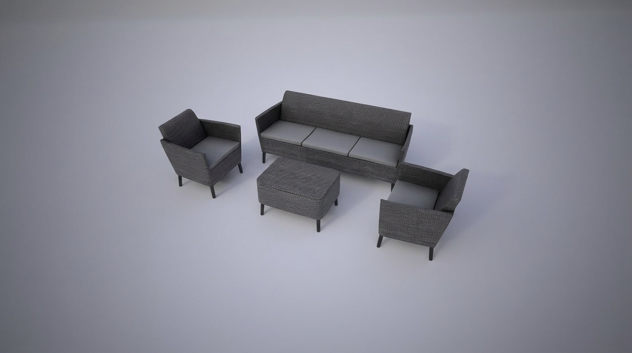 Rattan Garden Furniture Set Sofa Armchairs & Table - 3D Model