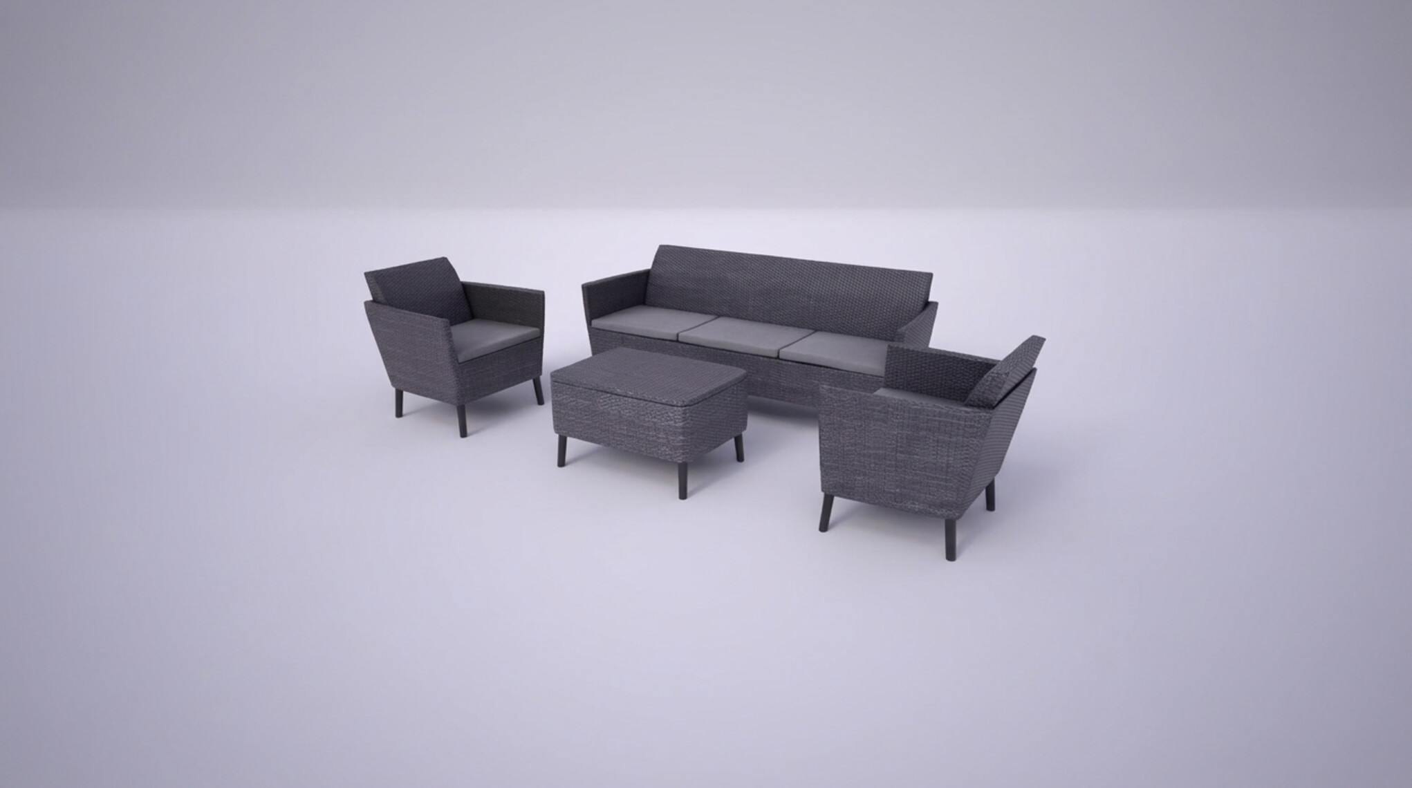 Rattan Garden Furniture Set Sofa Armchairs &amp Table - 3D Model
