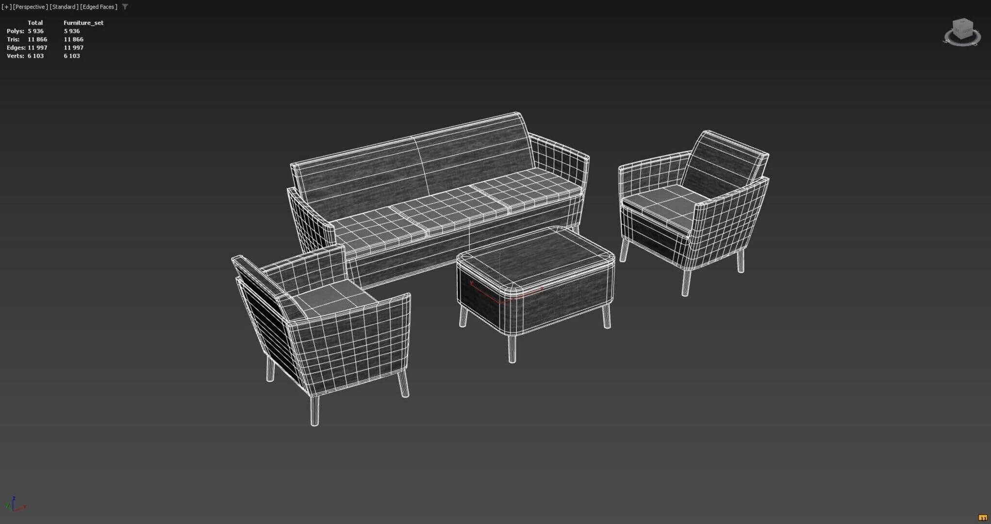 Rattan Garden Furniture Set Sofa Armchairs & Table - 3D Model