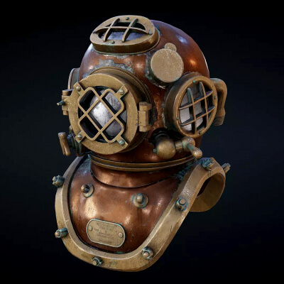 Retro Diver Helmet - Game Ready PBR 3D Model