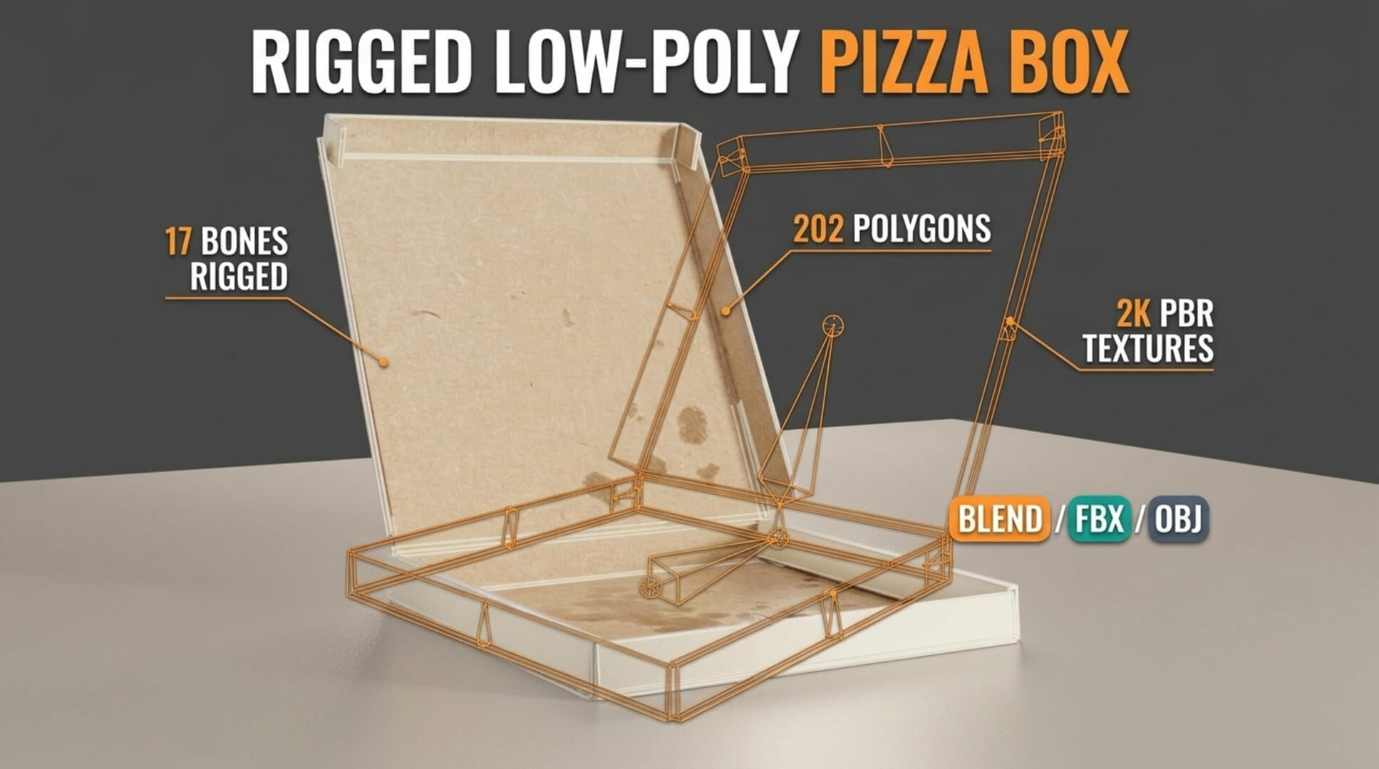 Rigged Folding Pizza Box 12-Inch - Low-Poly PBR 3D Model 3D Model
