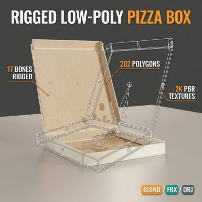 Rigged Folding Pizza Box (12-Inch) - Low-Poly PBR 3D Model