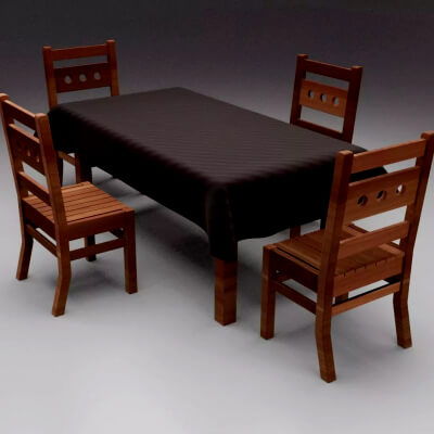 Rustic Kitchen Furniture Set - Game-Ready PBR 3D Model