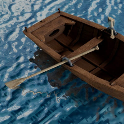 Rustic Wooden Rowing Boat (PBR Low-Poly 3D Model)