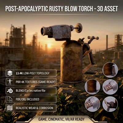 Rusty Blow Torch - Game Ready Prop PBR 3D Model