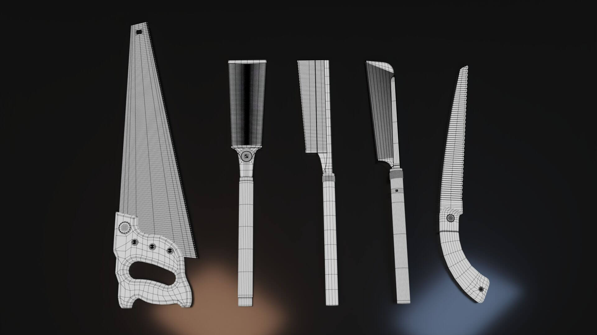 Saw Pack 5 Hand Saws - Low-Poly PBR 3D Model Set 3D Model