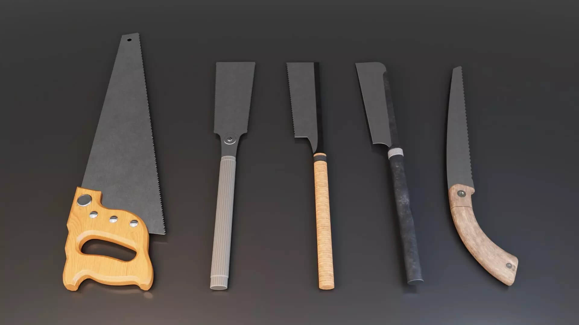 Saw Pack 5 Hand Saws - Low-Poly PBR 3D Model Set 3D Model