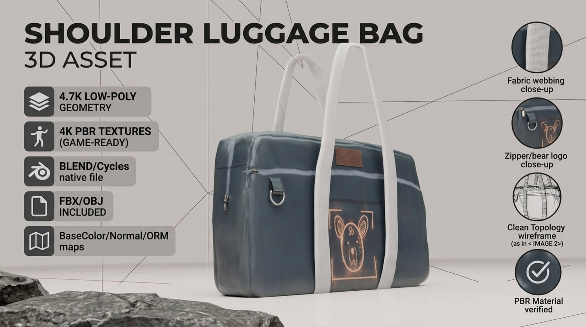 Shoulder Bag Schoolbag Oxford Cloth Handheld Luggage Bag PBR 3D Model