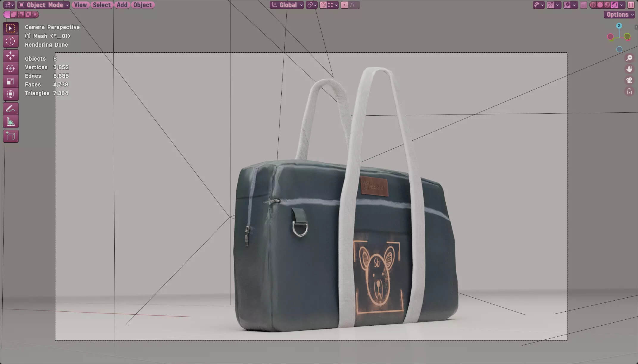 Shoulder Bag Schoolbag Oxford Cloth Handheld Luggage Bag PBR 3D Model