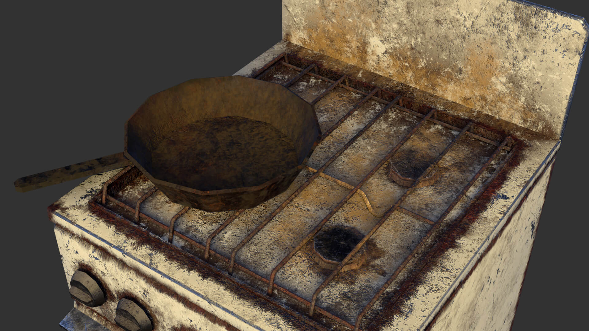 Soviet Gas Stove with Rusty Frying Pan &ndash Low-Poly PBR 3D Model