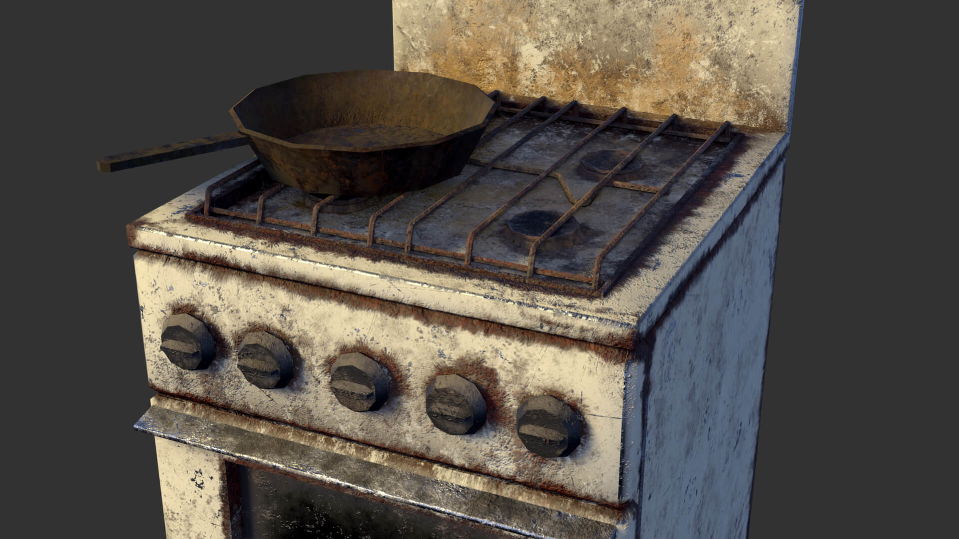 Soviet Gas Stove with Rusty Frying Pan &ndash Low-Poly PBR 3D Model